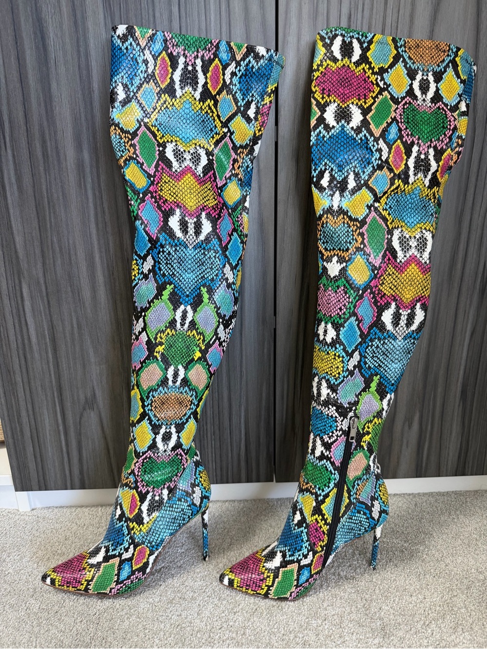 Steve Madden Multicolor Snake-Print Over-the-Knee Stiletto Boots